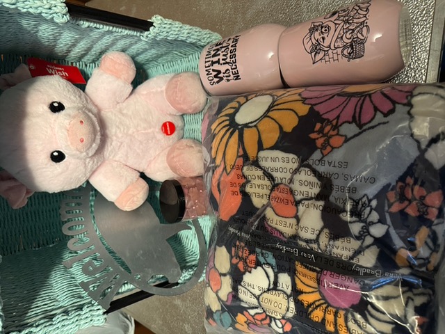 Vera bradley blanket with cups and stuffed animal.jpeg